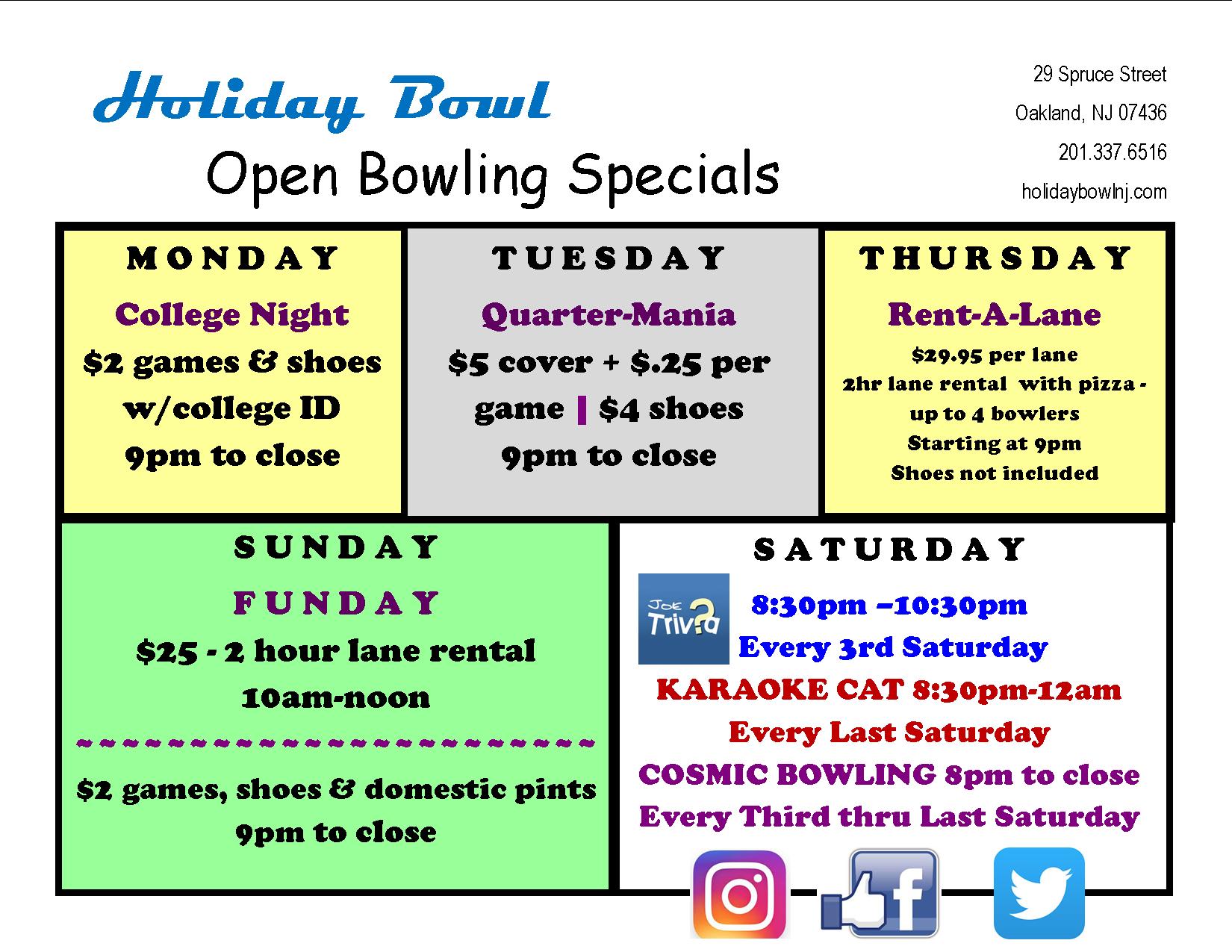 Holiday Bowl, Bergen County Bowling Alleys, Morris County Bowling
